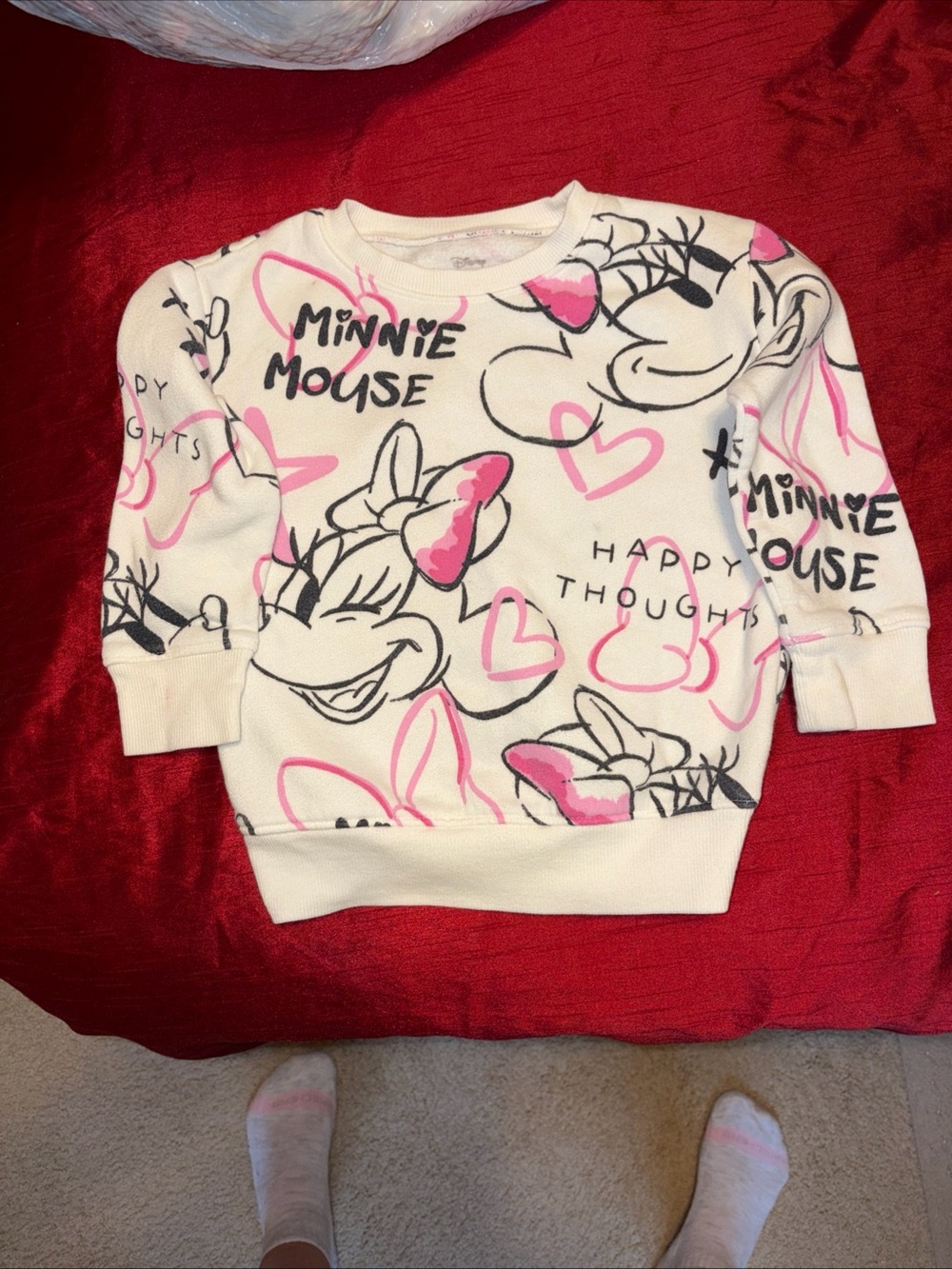 Disney Cream Sweatshirt with Pink Heart Graphics size 2 toddler